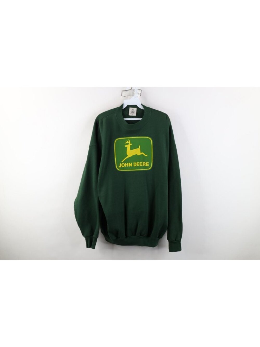 Vtg 90s Mens XL Faded Spell Out John Deere Tractors Crewneck Sweatshirt Green